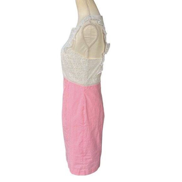 Lilly Pulitzer Maya Seersucker Ruffle Sleeve Eyelet Bodice Pink Striped Size 6 - Picture 2 of 9